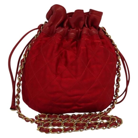 CHANEL Matelasse COCO Mark Chain Shoulder Bag Satin Red Gold CC Auth BA2019 - Picture 1 of 16